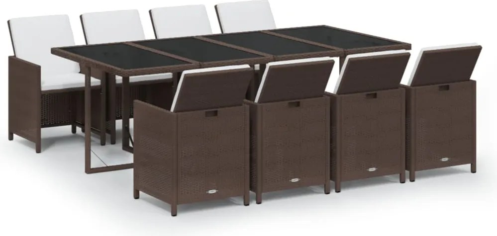 vidaXL 9 részes barna polyrattan kerti étkezőgarnitúra párnákkal