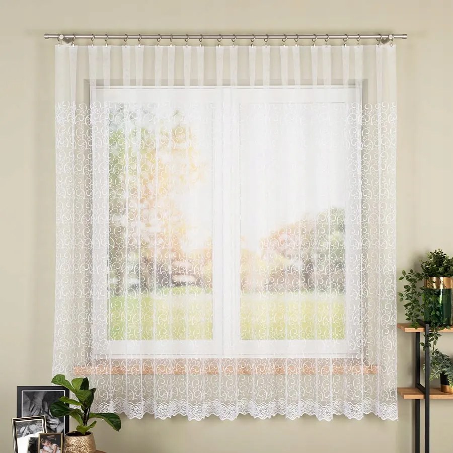 Mg függöny 108612M Markizeta Háló Fehér hímzés 350x180cm Kész M Szalaggal