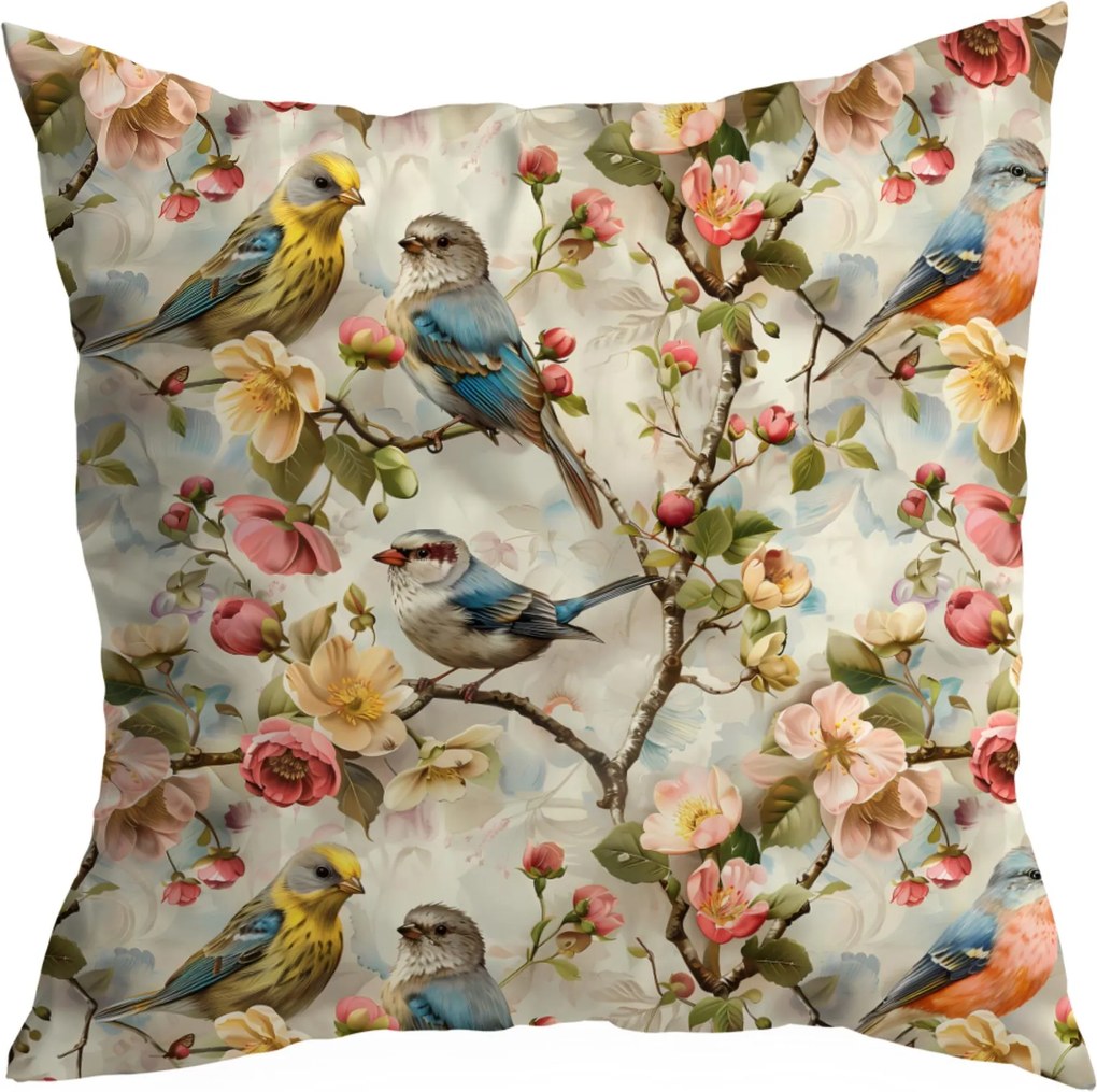 Tavaszi Díszpárnahuzat 40X40 CM Boglárka Tavasz Madarak Színek Minta 397