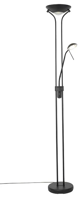 Modern állólámpa fekete olvasólámpával, beépített LED-del, dim to warm funkcióval - Diva