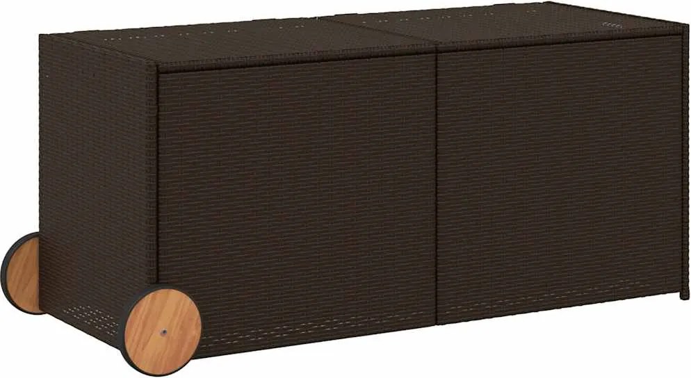 vidaXL barna polyrattan kerti tárolóláda kerekekkel 283 L