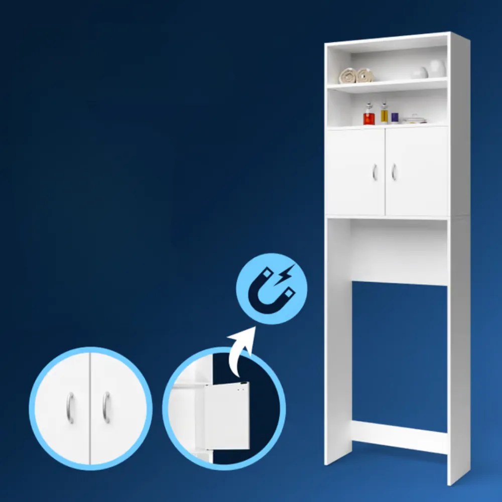 SILKE mosógép fölé helyezhető magas szekrény, 185×63×20 cm, fehér Casaria