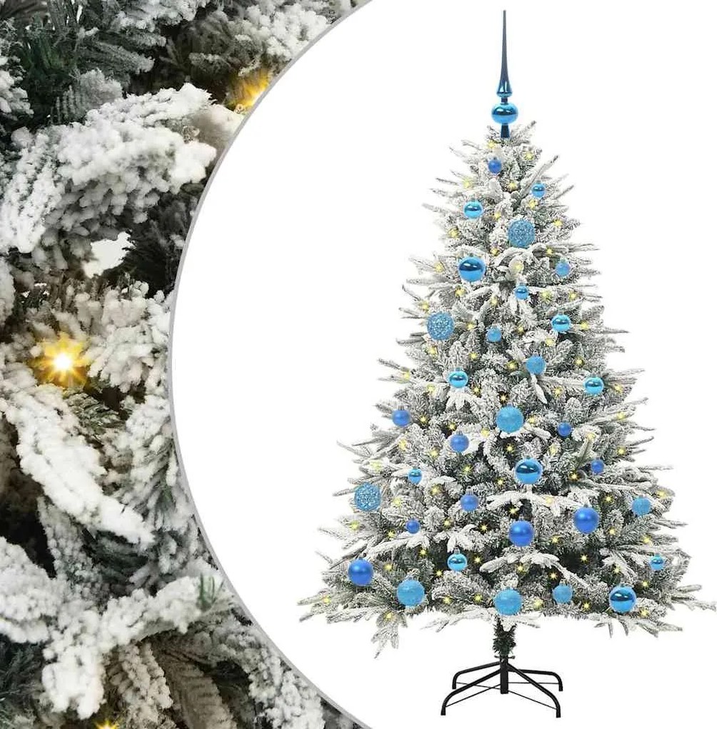 vidaXL Műfenyő világítással és gömbkészlettel Zöld 150 cm PVC és PE