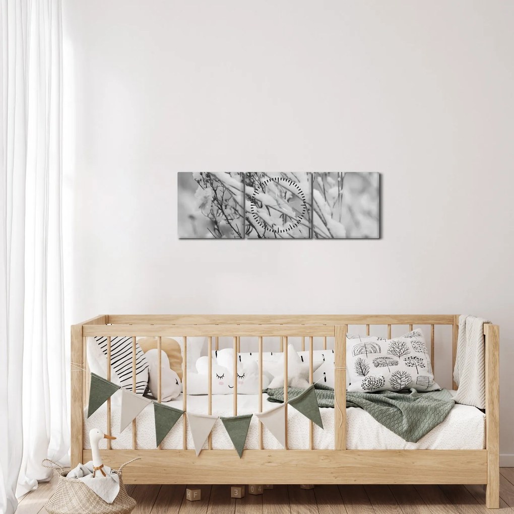 Kép - Havas ágak (órával) (90x30 cm)