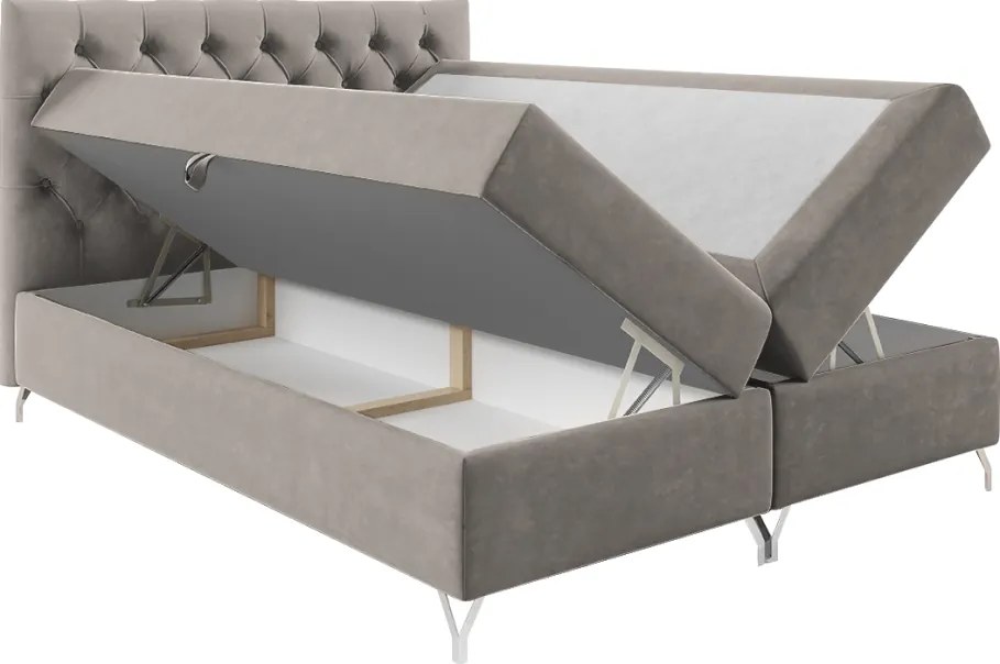 Boxspring ágy, 200x200, szürkésbézs Taupe Velvet szövet, GULIETTE + ajándék