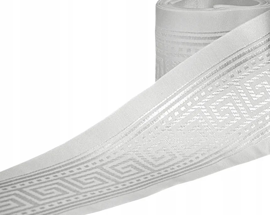 Szürke, szövött, zsakárd díszszalag, 16 cm magas, Maradék 2,8 m