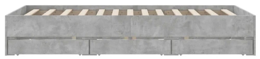 betonszürke szerelt fa ágykeret fiókokkal 135 x 190 cm