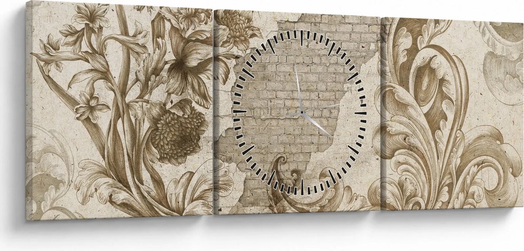 Kép - Fal virágokkal (órával) (90x30 cm)