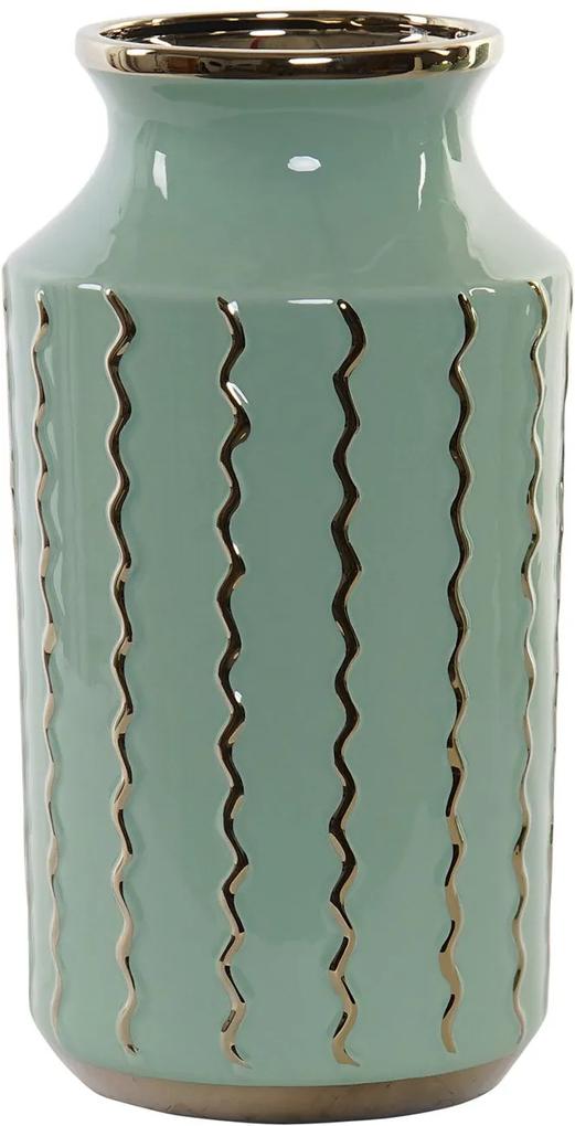 Porcelán váza zöld arany hullámokkal
