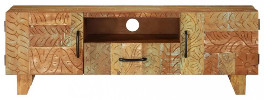 tömör újrahasznosított faragott fa TV-szekrény 120x30x40 cm