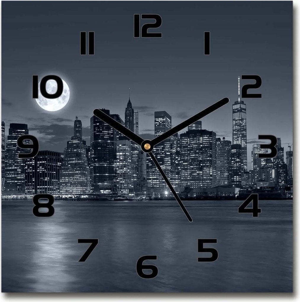 New York szögletes üveg falióra éjszaka 30x30 cm