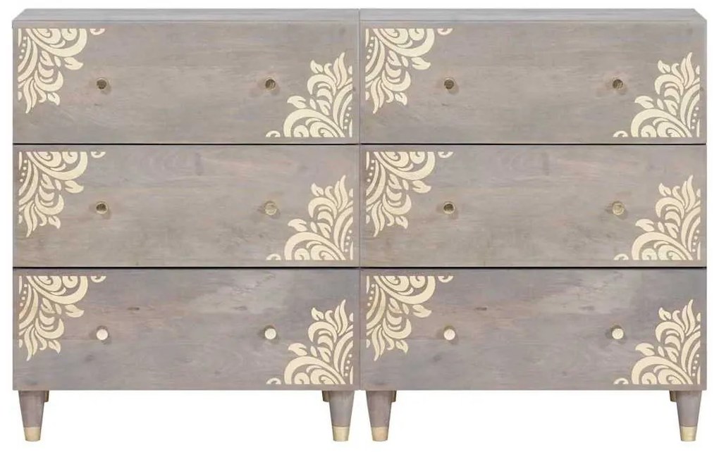 Széf fiókkal 2 pcs Szürke 60 x 33.5 x 75 cm Tömör mangófa