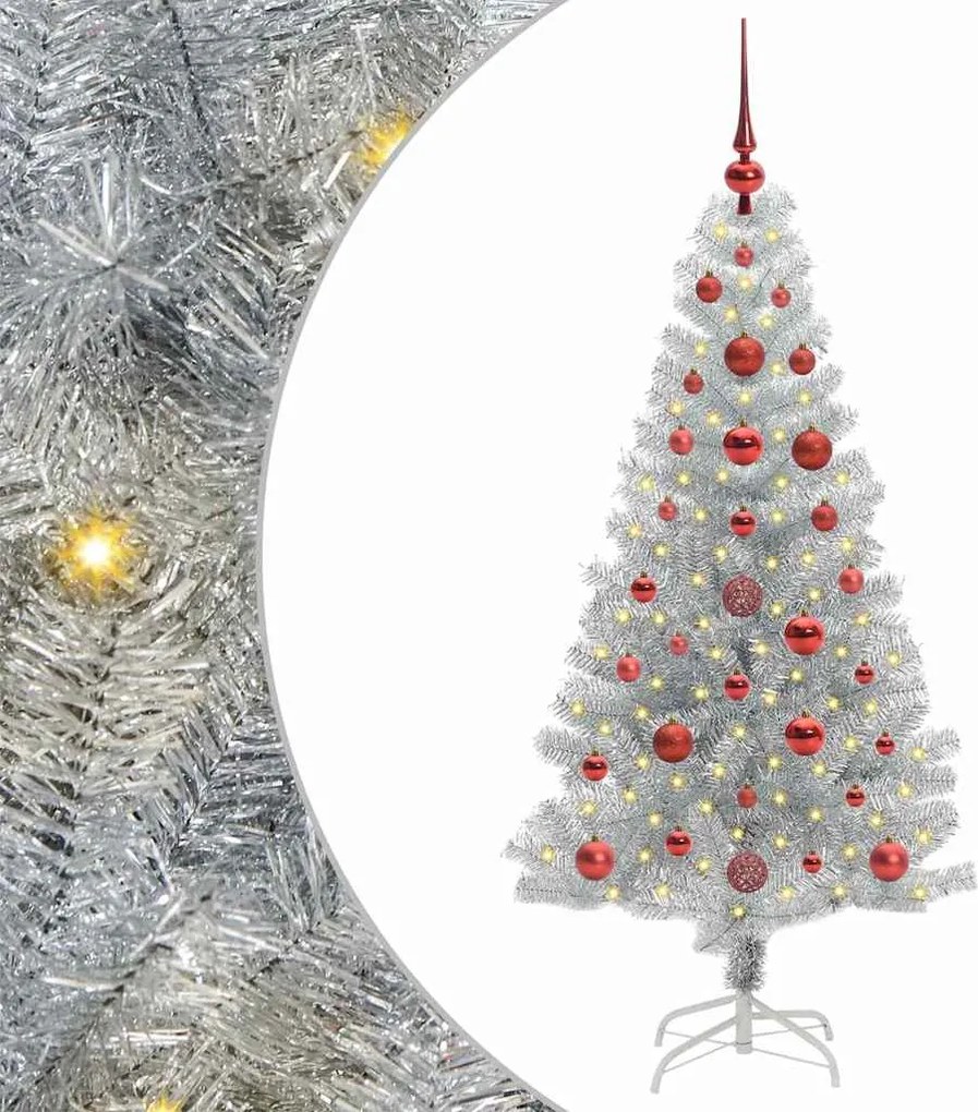vidaXL Karácsonyfa 150 LED-del állvánnyal Ezüst 120 cm PET