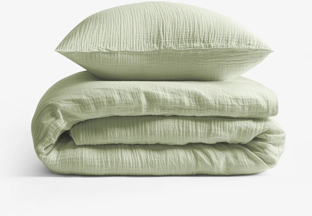 Goldea muszlin ágyneműhuzat – világos zsályaszínű 140 x 200 és 70 x 90 cm