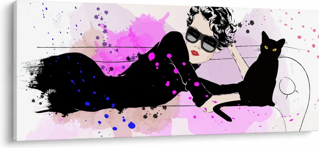 Kép - Nő egy fekete macskával (120x50 cm)