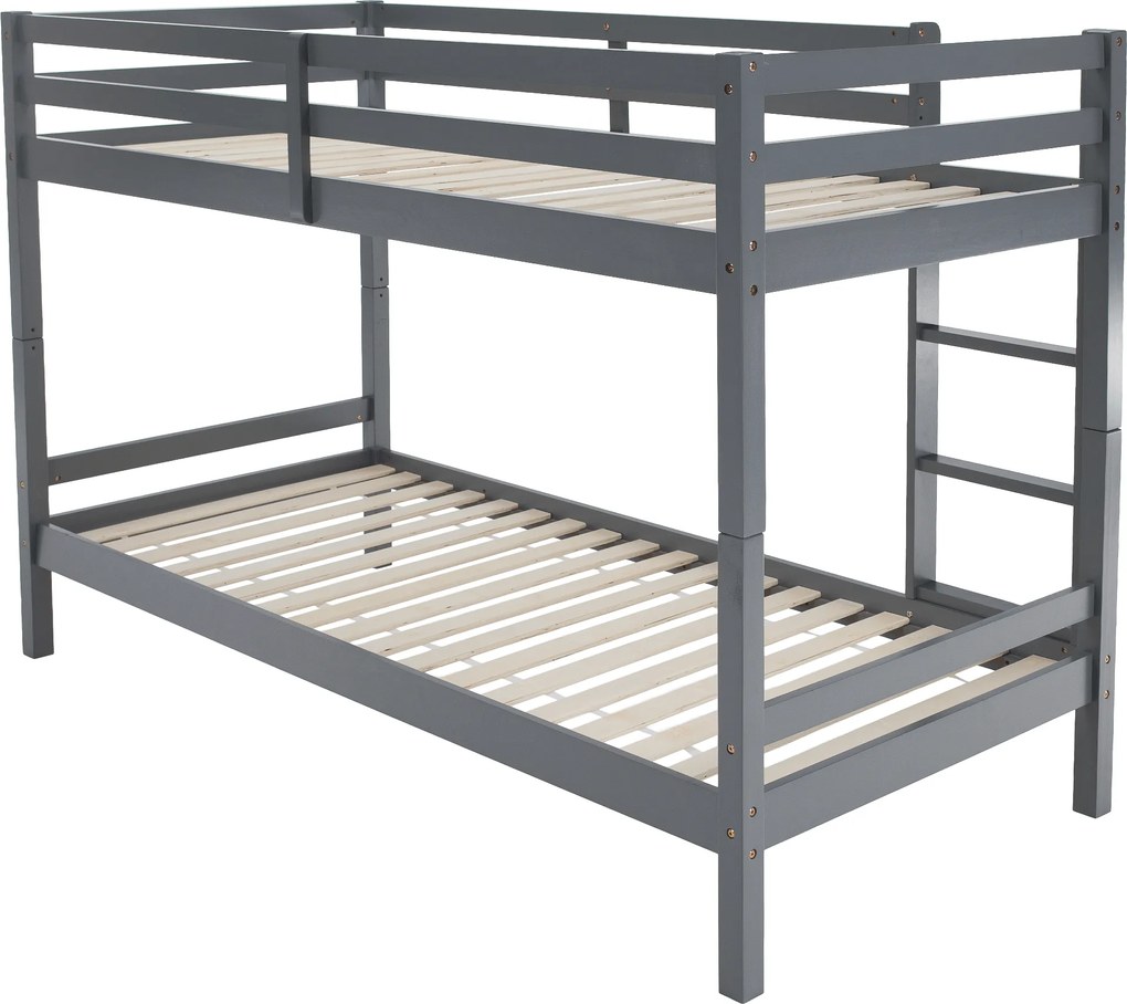 Emeletes ágy, 90x200, tömör fa, szürke, INEZA