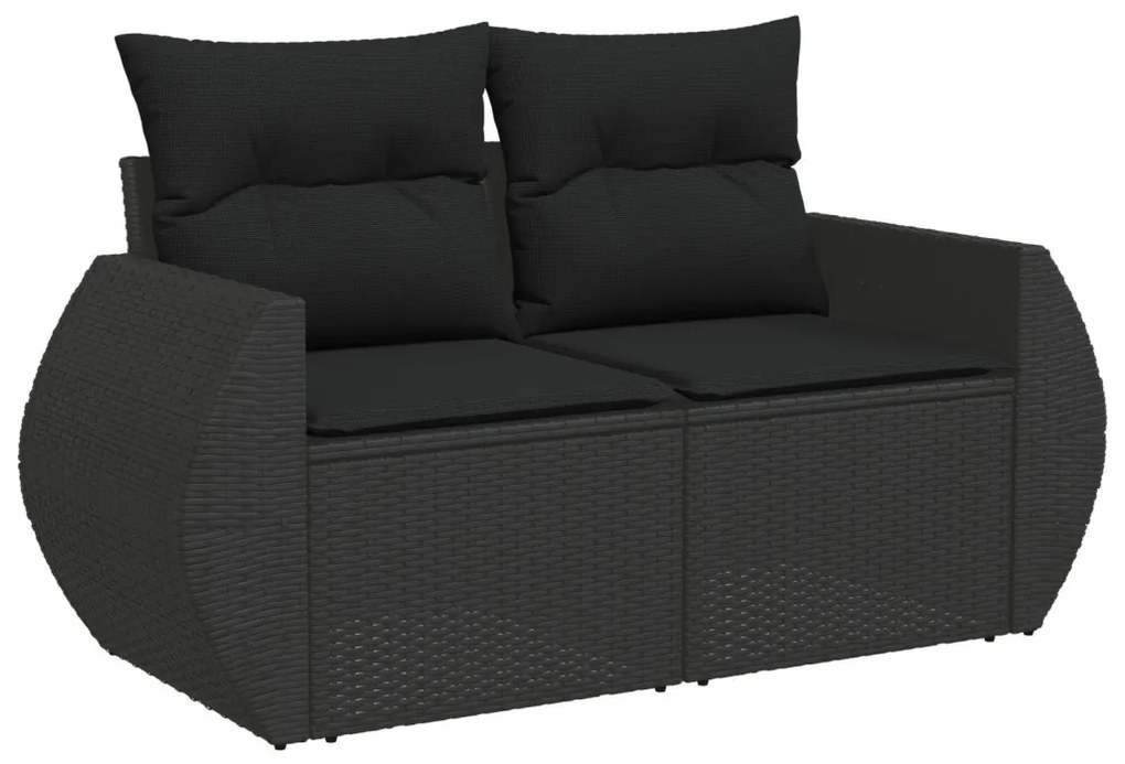 9 részes kerti kanapé párnákkal fekete poli rattan akáccal, 3 részes kerti étkező szett párnákkal fekete poli rattan akáccal
