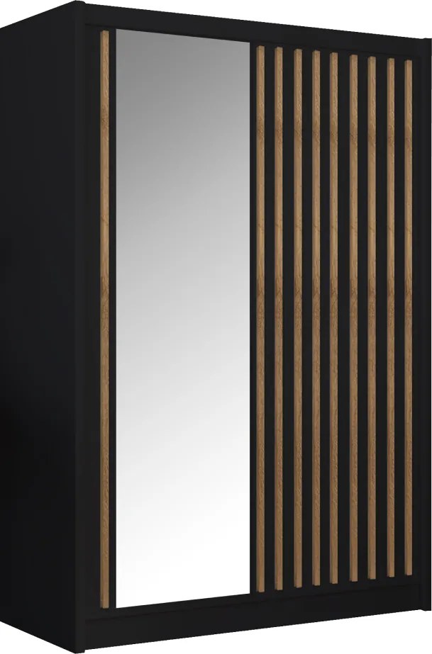 Tolóajtós szekrény, fekete/craft tölgy, 150x215 cm, LADDER
