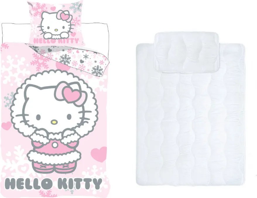 Hello Kitty Cozy Winter gyerek, ovis ágyneműhuzat és paplan/párna szett 100x135 cm 40x60 cm