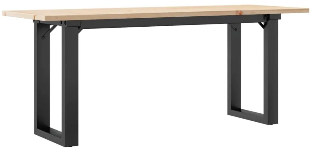 Tömör fenyőfa és acél dohányzóasztal O-vázzal 110x40x45 cm