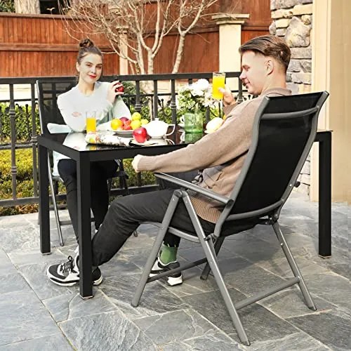 2 db összecsukható kerti szék, 8 szögben dönthető háttámlával, max. 150 kg teherbírás, fekete