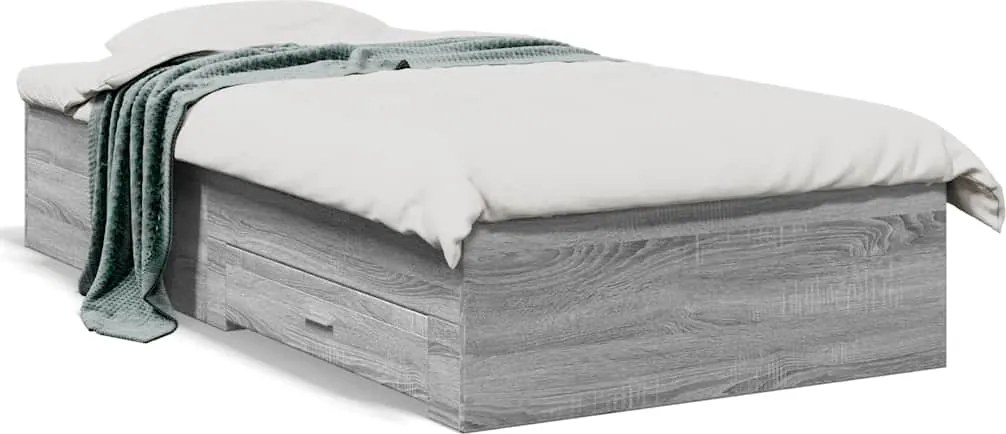 vidaXL szürke sonoma színű szerelt fa ágykeret fiókokkal 90 x 190 cm