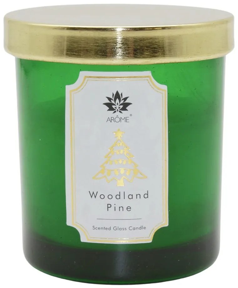 AromeSvíčka színes üvegben fedéllel, WoodlandPine, 125 g