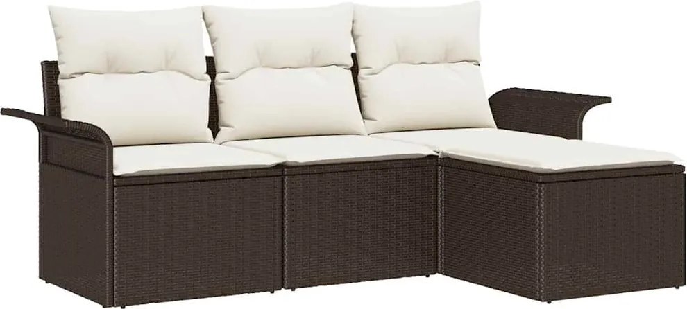 vidaXL Kanapé Szett párnával 4 pcs Barna és Krém polirattan