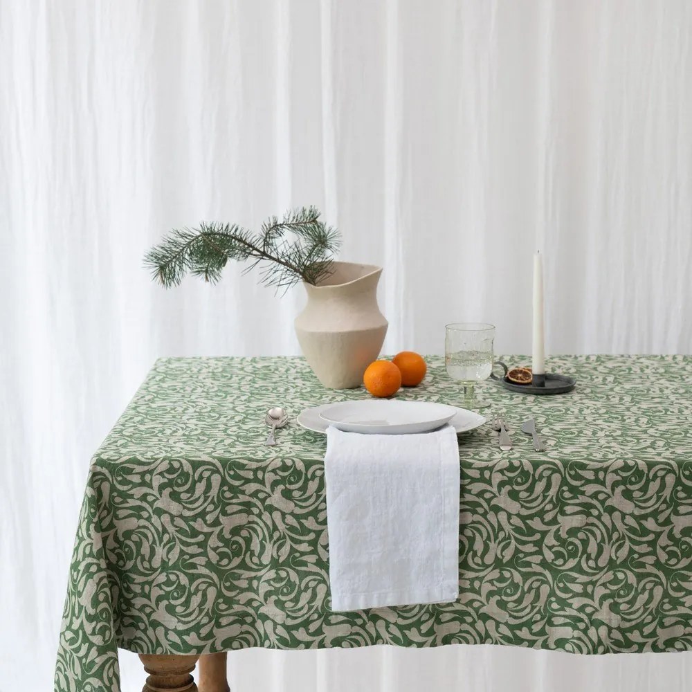 Len asztalterítő 140x250 cm Evergreen Damask – Linen Tales