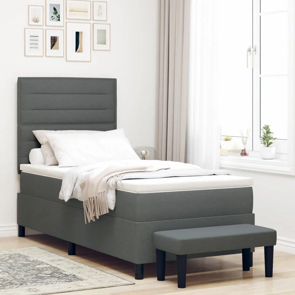 Box Spring Ágy Matraccal és Pad Szürke 90x190 cm Szövet