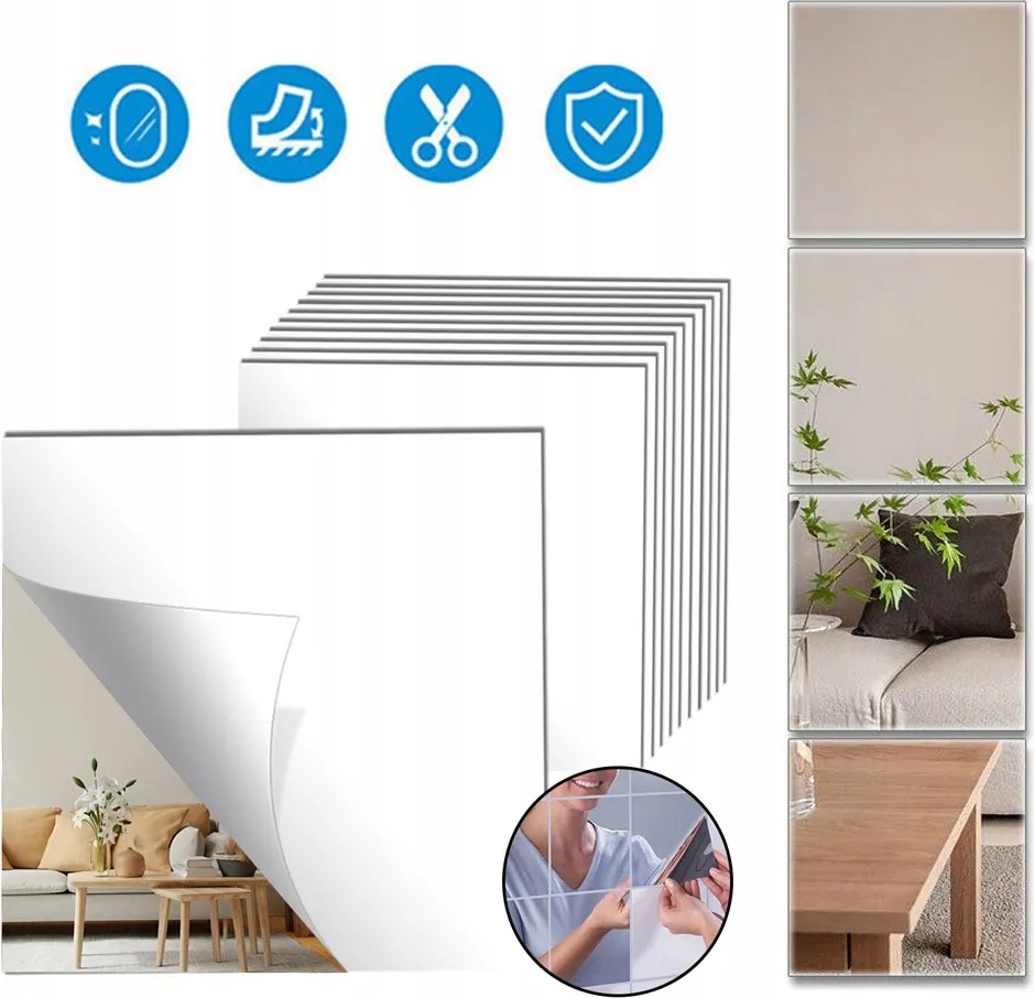 32X Öntapadós Hd Tükör, Rugalmas Tükörfólia, Fali Tükör