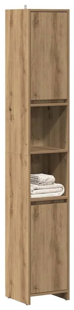 kézműves tölgy színű szerelt fa fürdőszobaszekrény