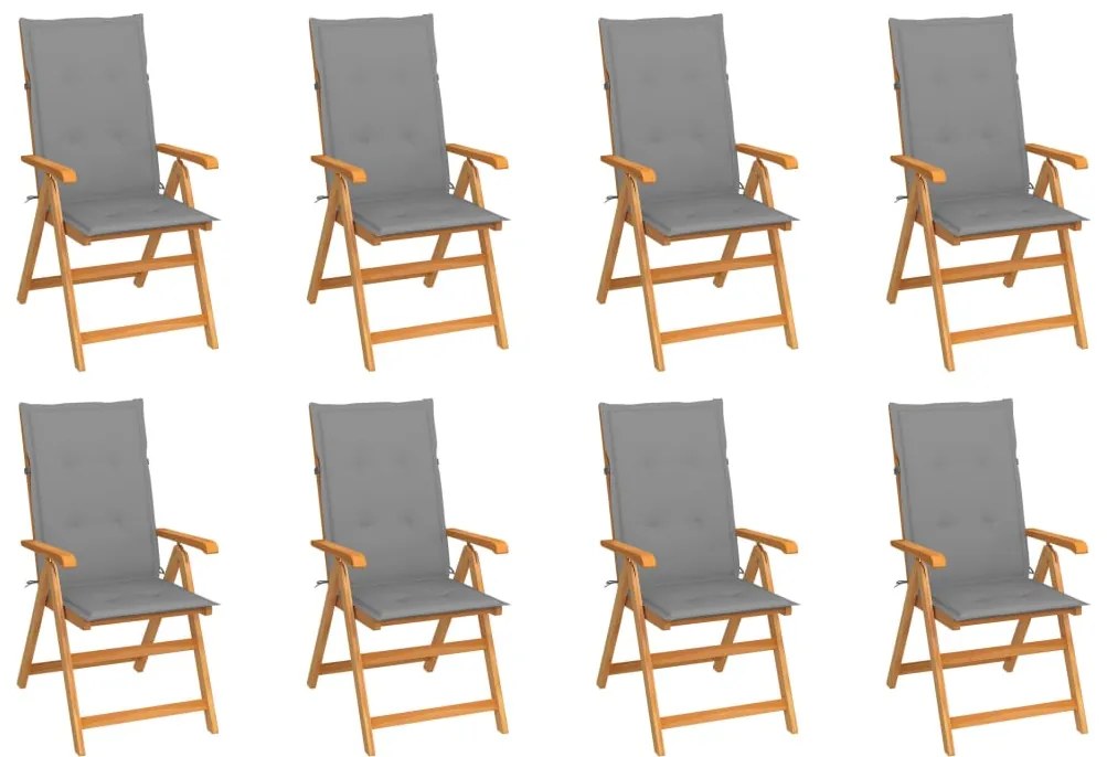 vidaXL 8 db dönthető tömör tíkfa kerti szék párnákkal