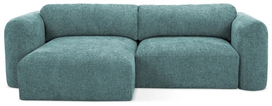 Kék zsenília kinyitható-tárolóhelyes sarokkanapé (bal oldali-heverő résszel) Mele – Makamii