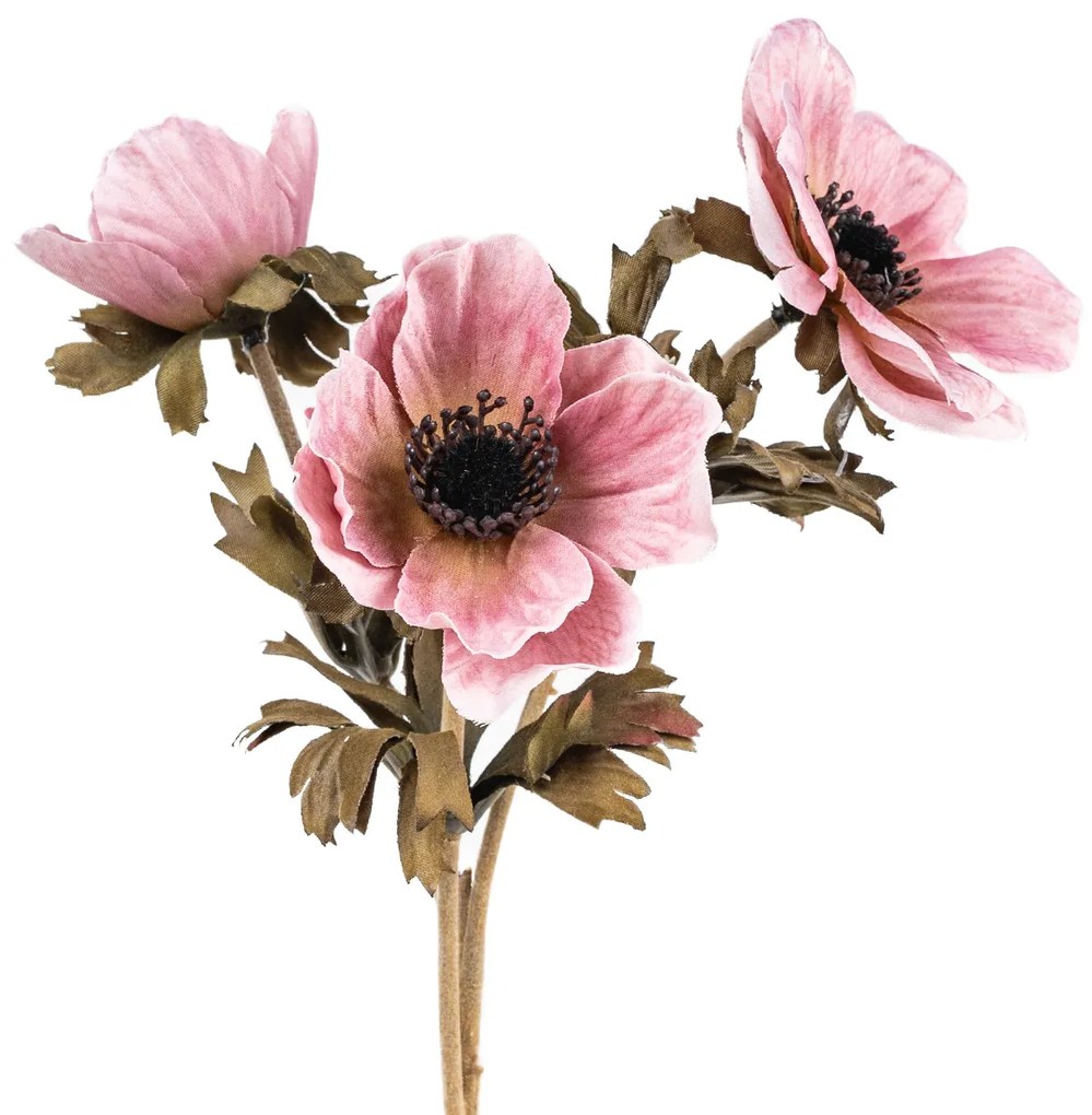 Mesterséges virág Anemone rózsaszín, 3 virág , 56x 17 cm