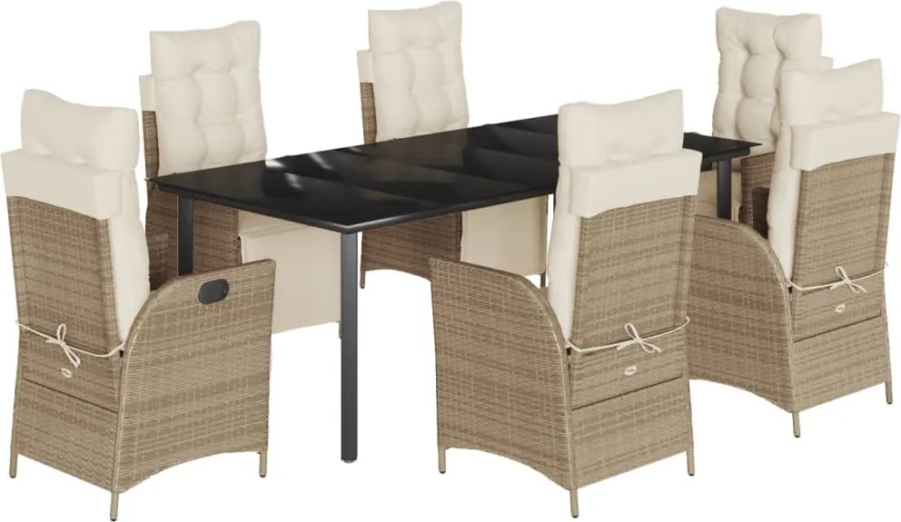 vidaXL 7 részes bézs polyrattan kerti étkezőgarnitúra párnákkal