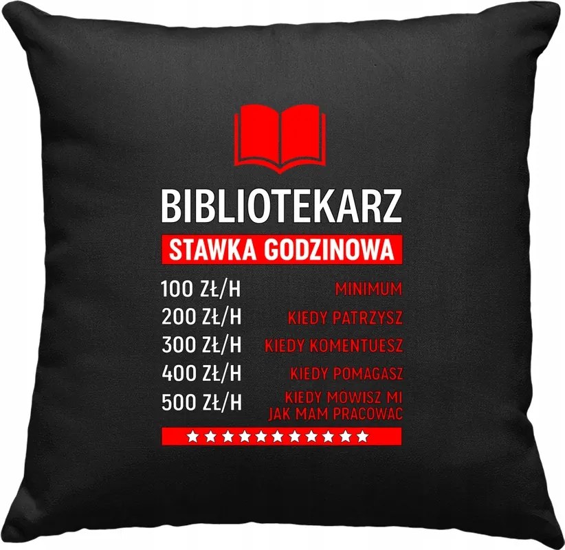 Könyvtáros párna vicc a munkából, fekete