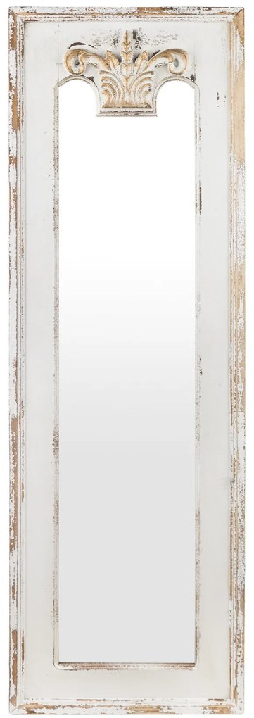 Koptatott vintage fehér tükör díszes fa keretben 117x38x4cm