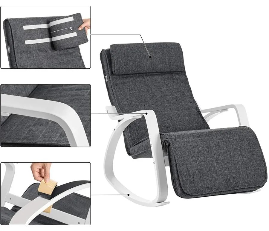 Hintaszék nyírfából, relaxációs szék 5 Fokban Állítható Lábtartó