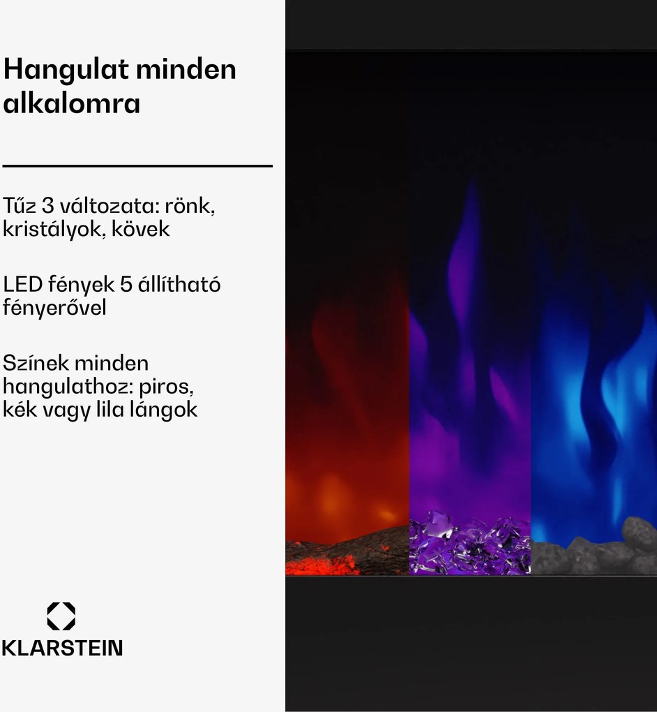 Klarstein Galeras 152, elektromos fali kandalló, 1800 W, LED