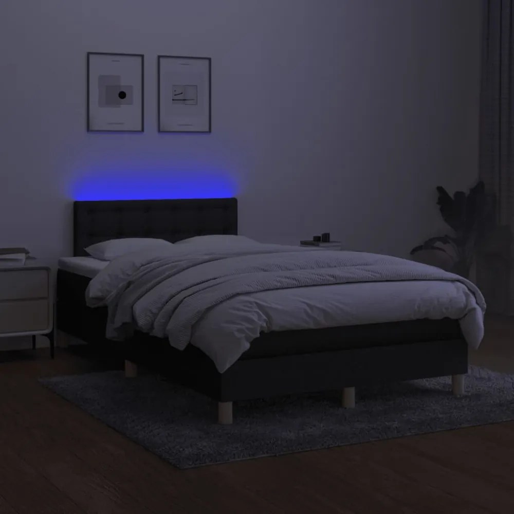 fekete szövet rugós és LED-es ágy matraccal 120x190 cm