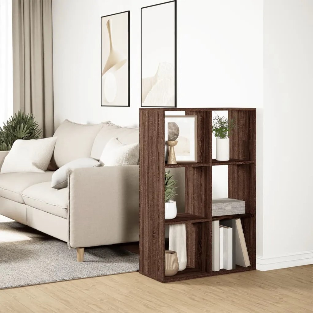 barna tölgy szerelt fa elválasztó könyvespolc 69,5x29x103,5 cm