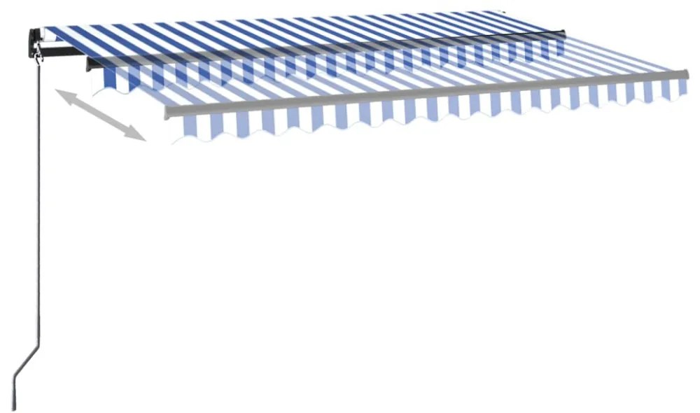 kék/fehér automata szélérzékelős és LED-es napellenző 450x350cm