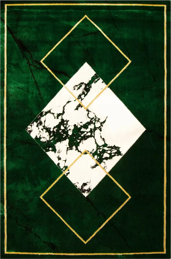 133x190 cm Diamond Szőnyeg Üveg Zöld Elegáns Márvány Rombusz Arany