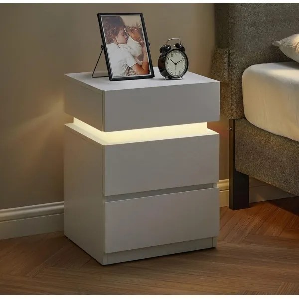SMARTIE világítással ellátott éjjeliszekrény, fehér