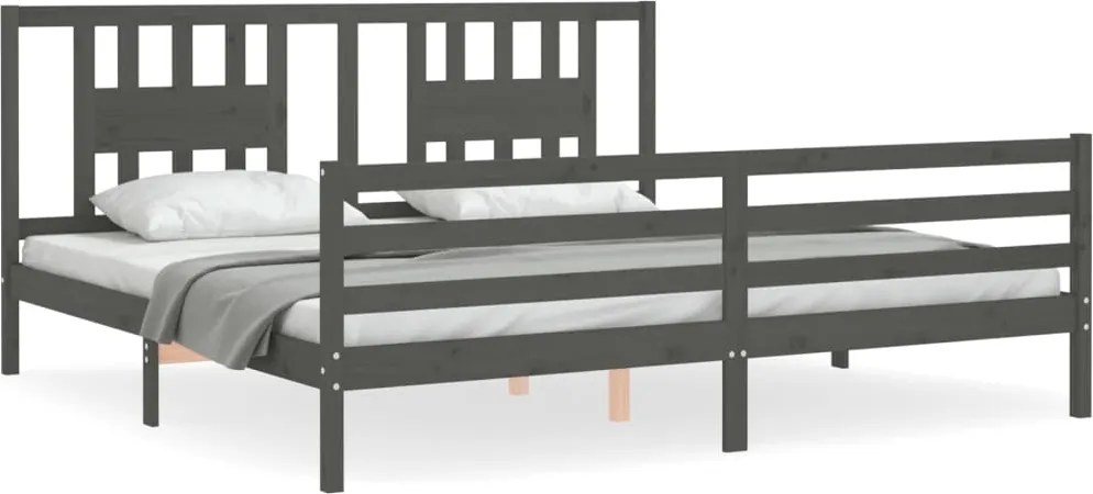 vidaXL szürke tömör fa ágykeret fejtámlával 200 x 200 cm