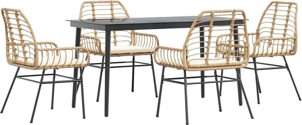 vidaXL 5 észes barna polyrattan üveg kerti étkezőgarnitúra párnával