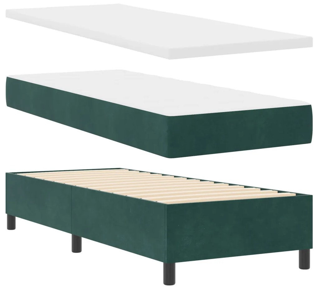 Boxspring Ágy Matrac Kétszemélyes Zöld 80x200 cm Bársony