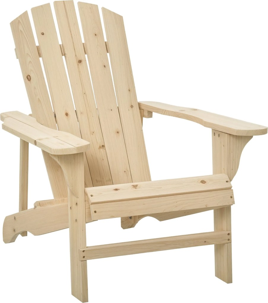 Outsunny Adirondack Fa Szék Kert Szék Extra Széles Ülőrésszel 150 kg Teherbírás a Teraszra, Balkonra 78x89x88 cm Természetes | Aosom