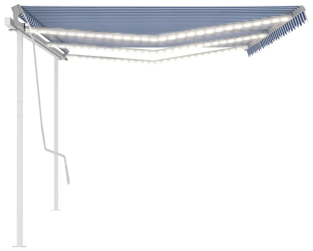 kék/fehér automata szélérzékelős és LED-es napellenző 6 x 3,5 m